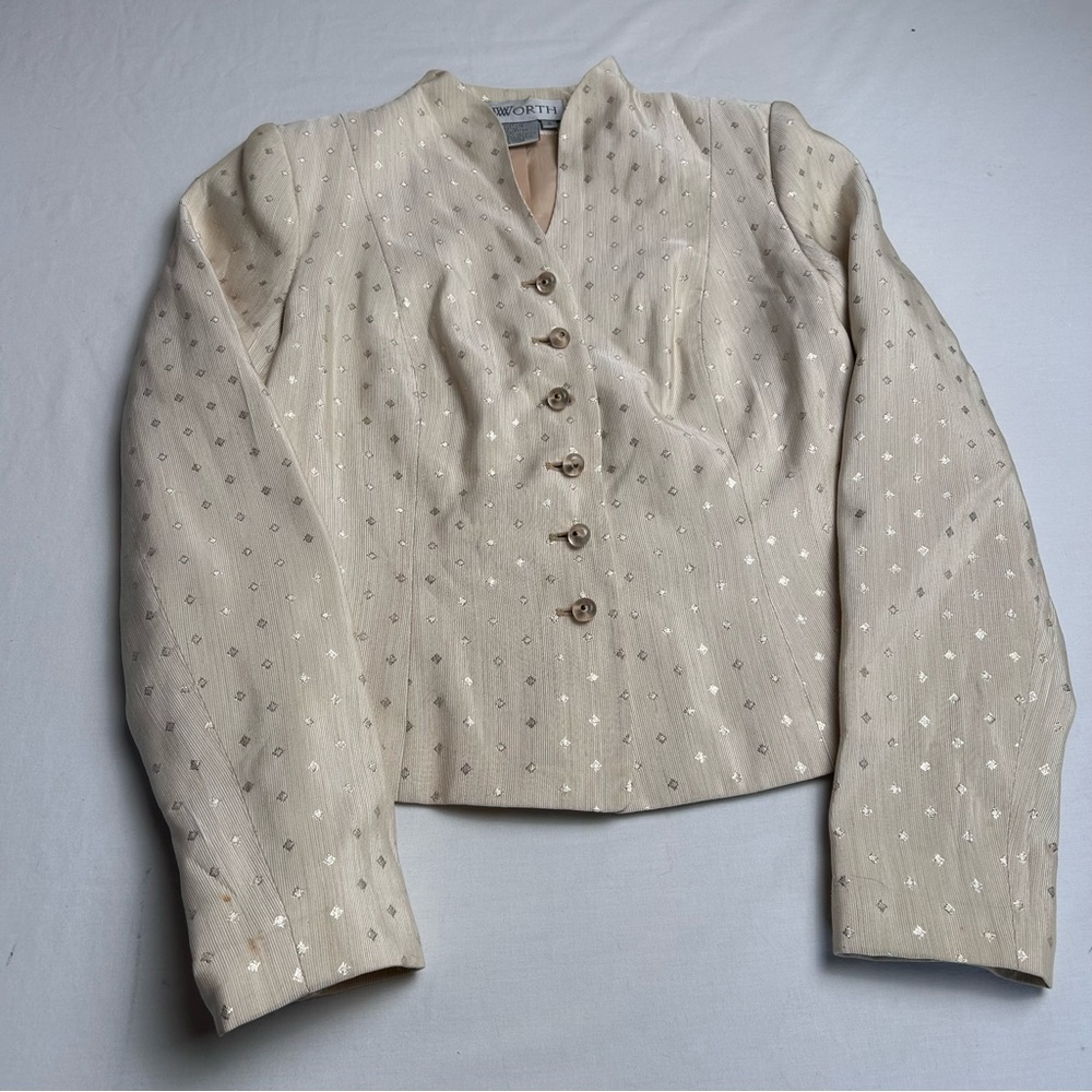 Worth New York Cream Button-Up Blazer with Gold Accents. Women’s size 8